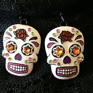 💜DAY OF THE DEAD SUGAR SKULL EARRINGS NWOT